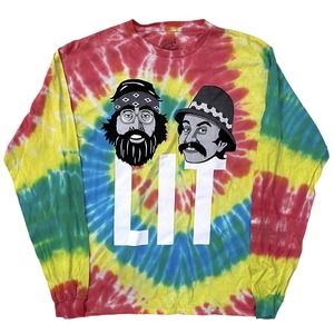 Cheech and Chong Men's Officially Licensed Lit Tie Dye Long Sleeve Tee T-Shirt